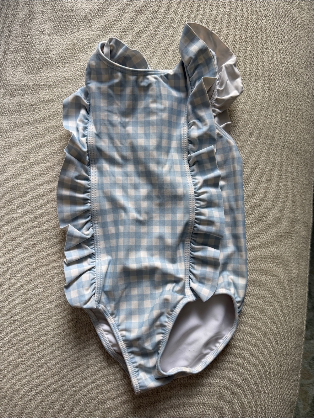 Girls' Blue Gingham Ruffle One-Piece Swimsuit